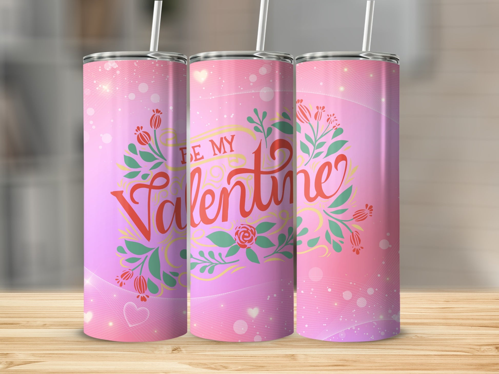 Be My Valentine Floral Design Tumbler