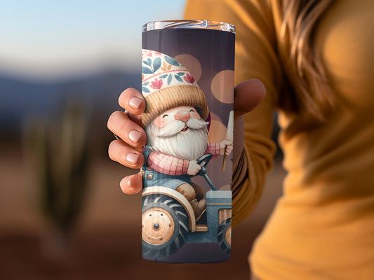 Cute Gnome Riding Tractor Design Insulated Tumbler
