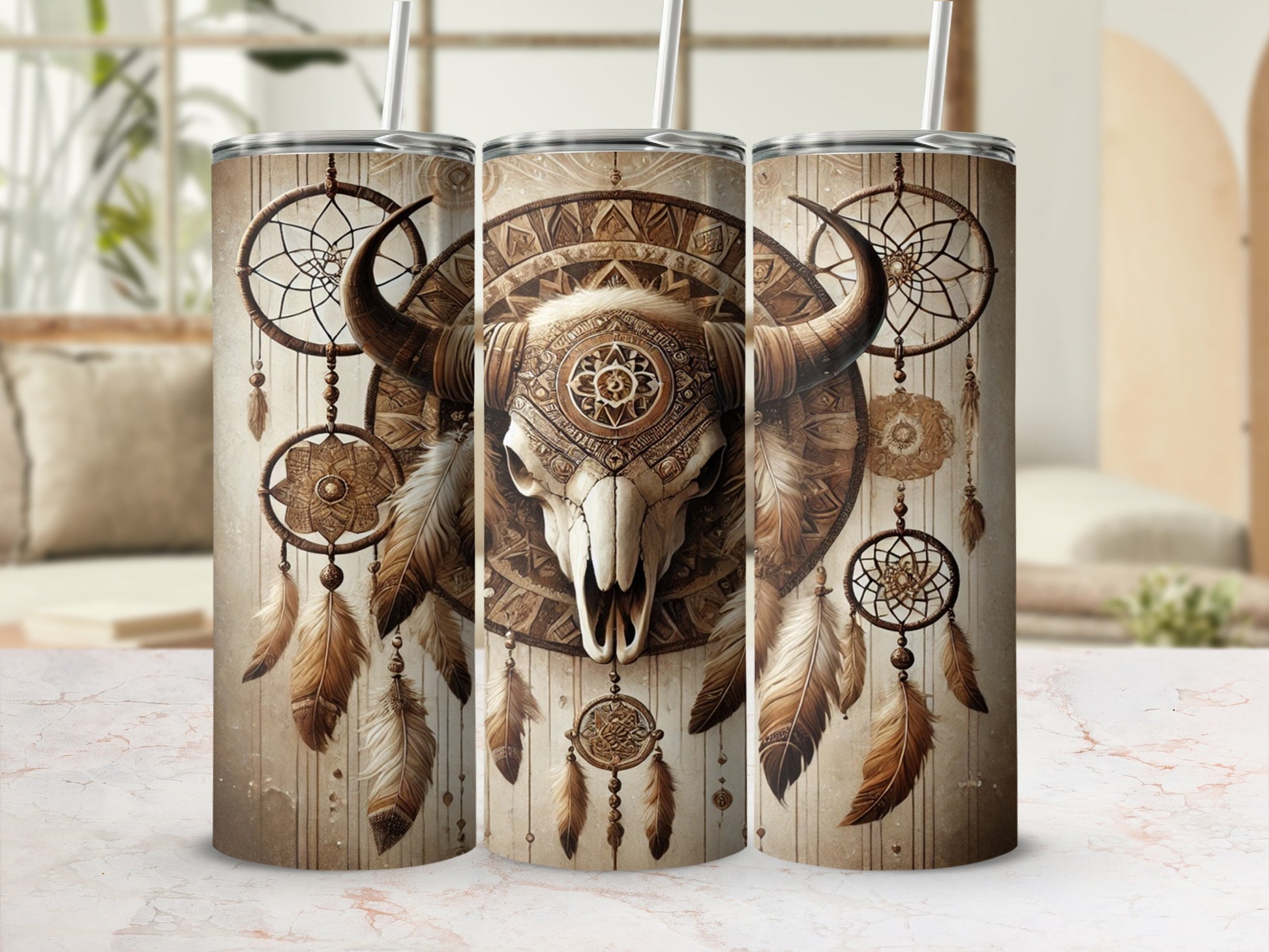 Native American Dreamcatcher Skull Tumbler Cup