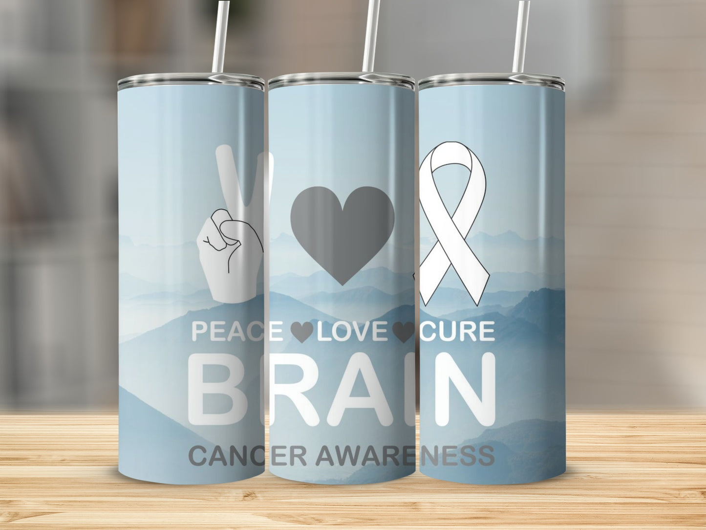 Peace Love Cure Brain Cancer Awareness Tumbler