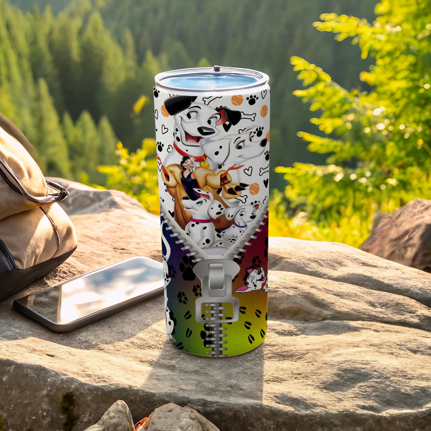 Colorful Dalmatian Characters and Zipper Design Tumbler