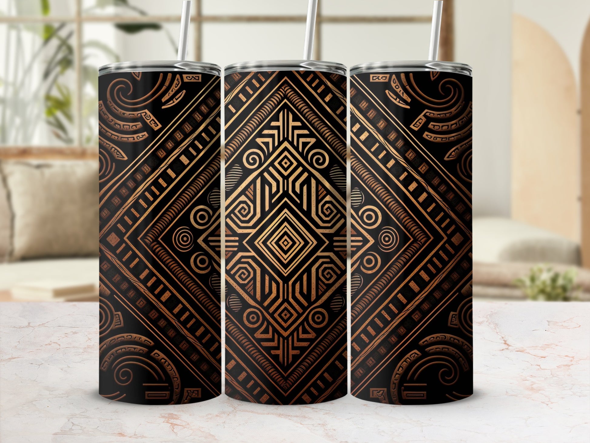 Geometric Tribal Pattern Insulated Tumbler Cup