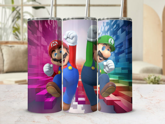 Retro Colorful Pixelated Super Mario and Luigi Tumbler
