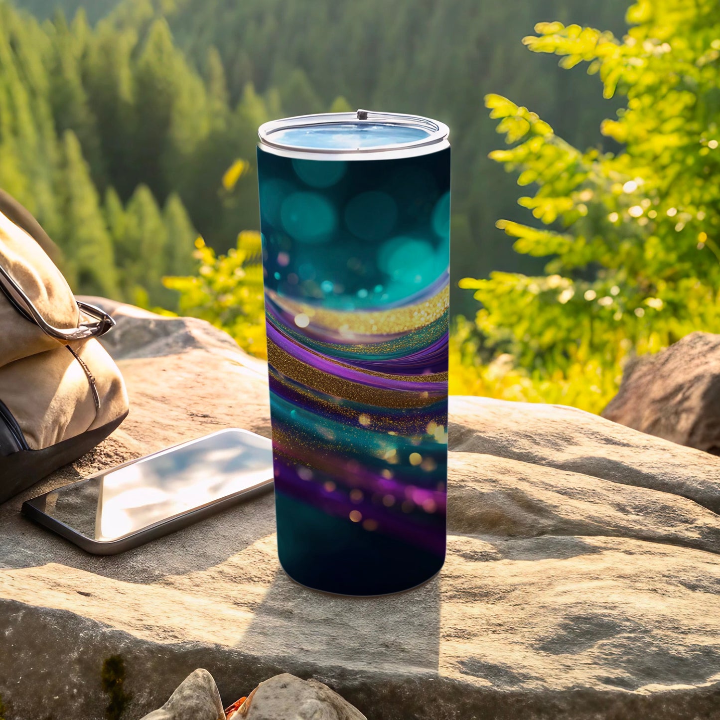 Gold Purple Teal Abstract Swirl Glitter Tumbler product type