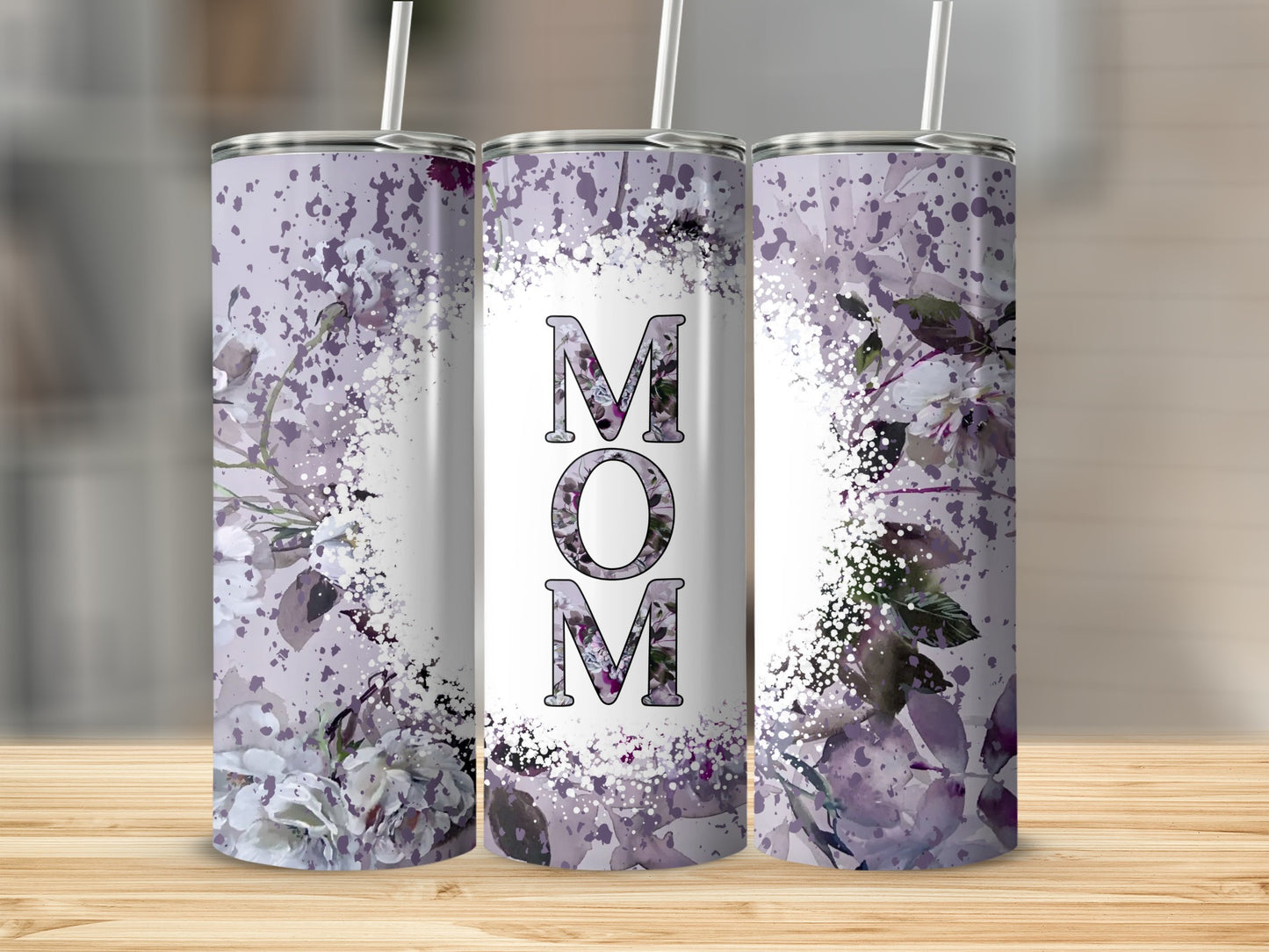 Lavender Purple Floral MOM Splatter Design Tumbler product type