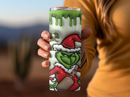 Grinch Christmas Themed Green Red Cheer Tumbler Cup