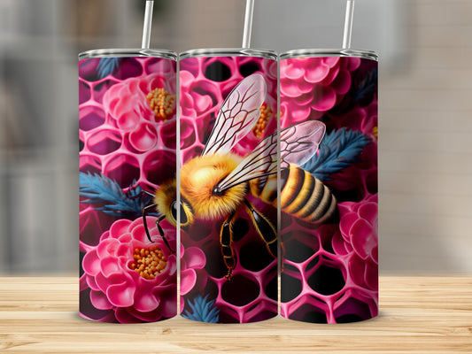 Vibrant Bee Pink Floral Honeycomb Pattern Tumbler product type
