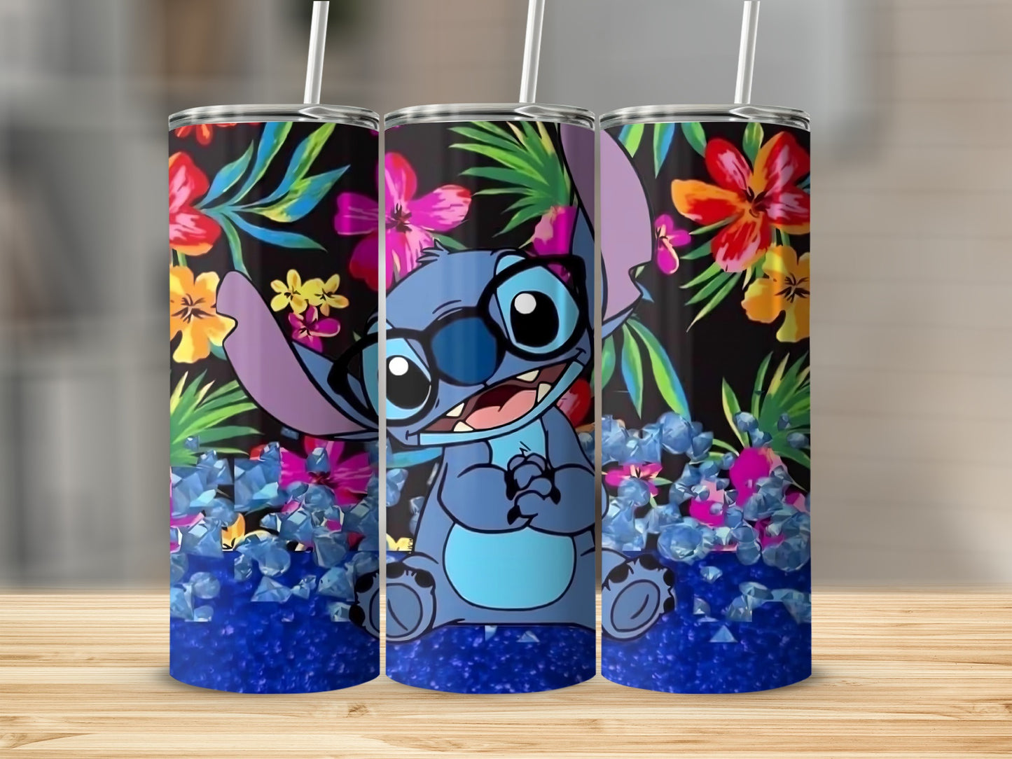 Cartoon Character with Tropical Flowers Tumbler Cup
