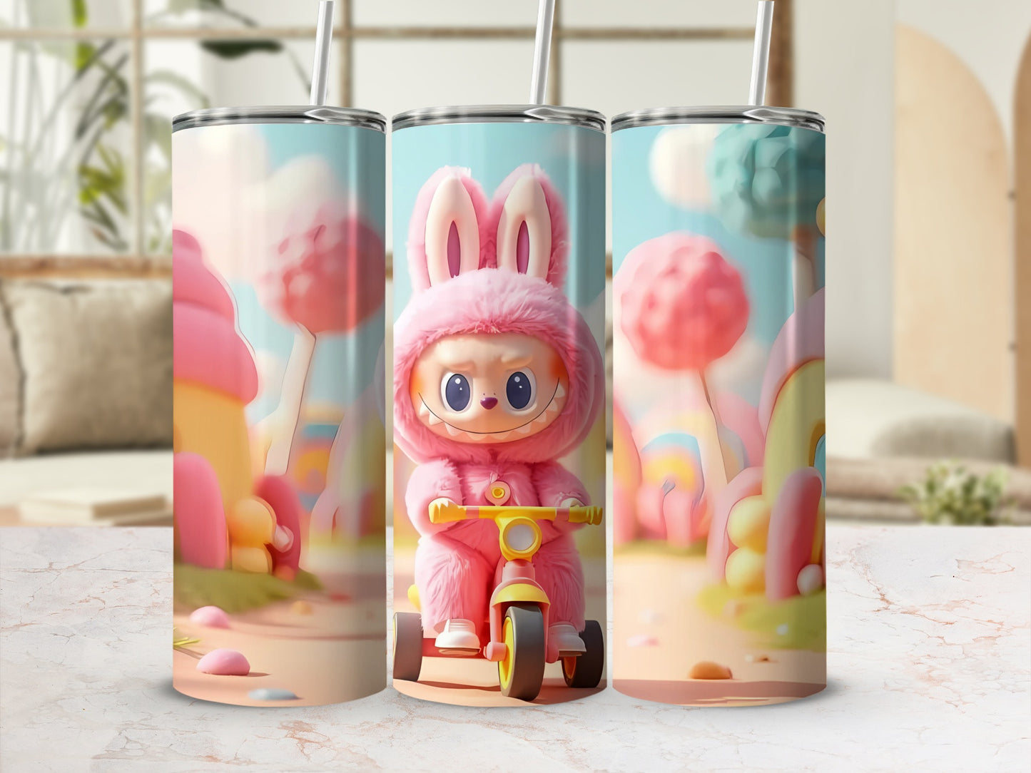Cute Bunny Character and Candyland Tumbler Design