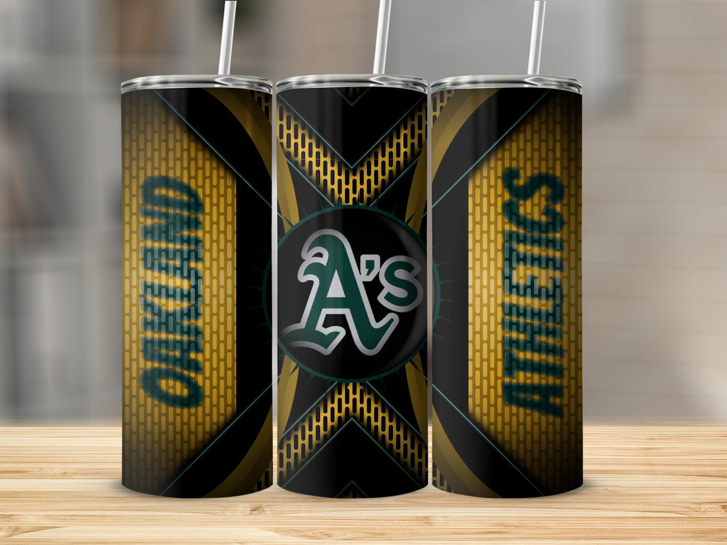 Oakland Athletics Logo on a Geometric Graphic Pattern Tumblers