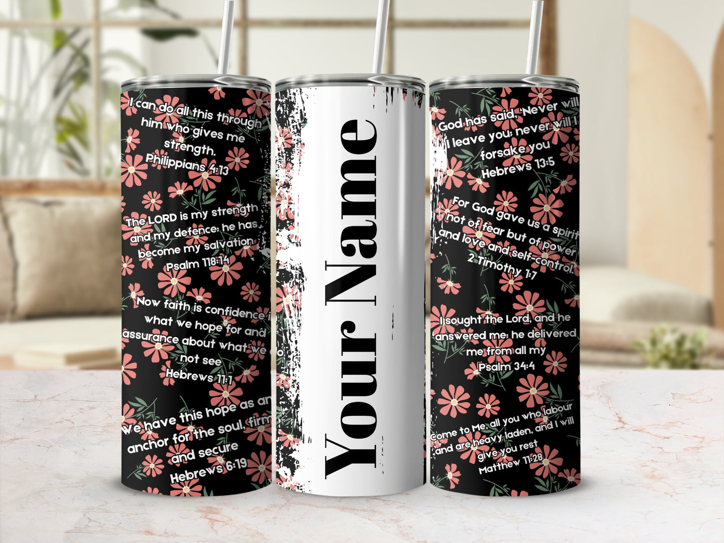 Personalized Floral Bible Verse Christian Tumbler