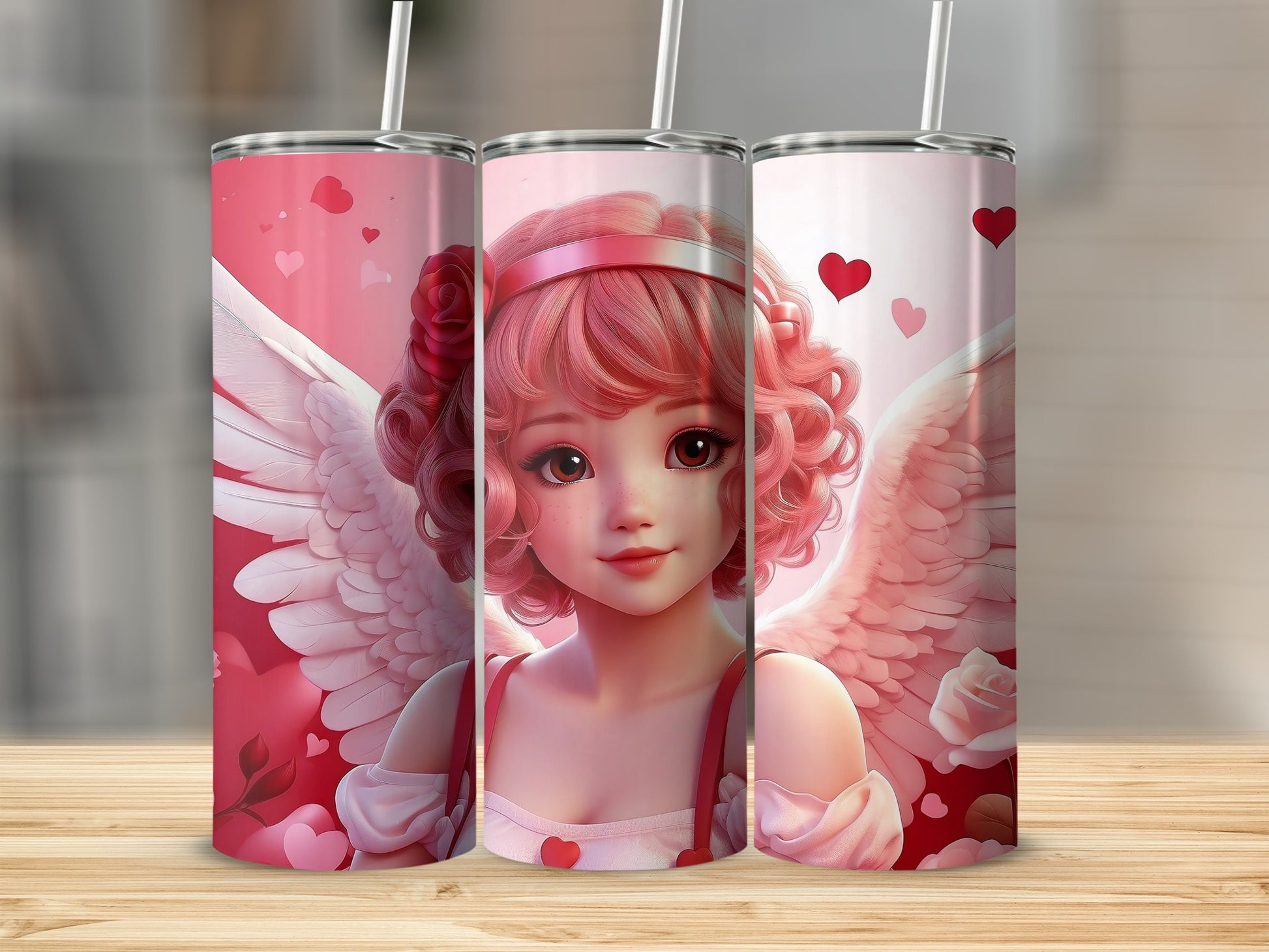 Angelic Redhead Character with Wings Tumbler Design