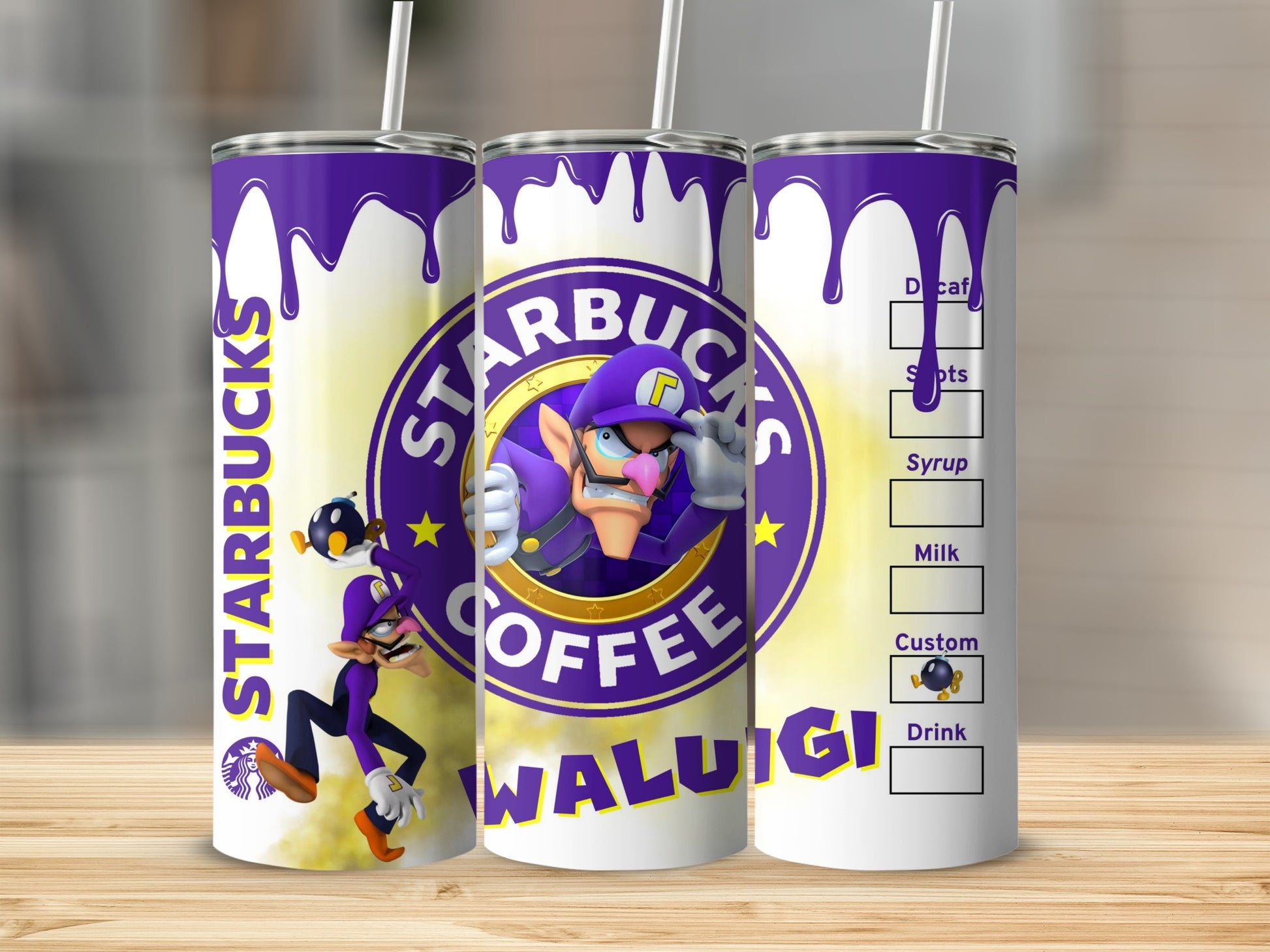 Starbucks and Waluigi Custom Coffee Tumbler