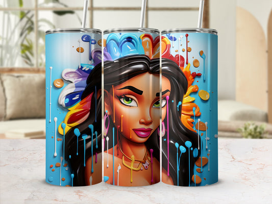 Colorful Artistic Woman Design Tumbler with Straw