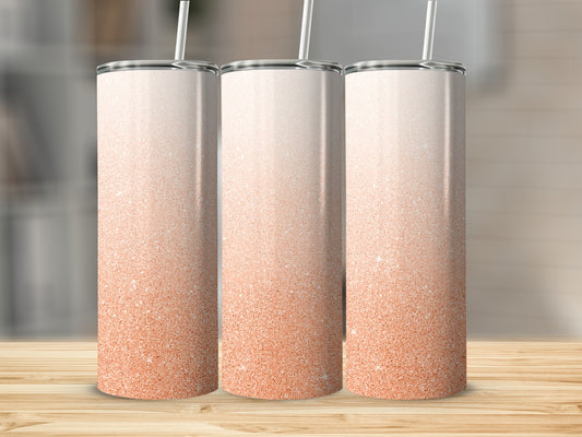 Three tall tumblers with a rose gold glitter gradient design.