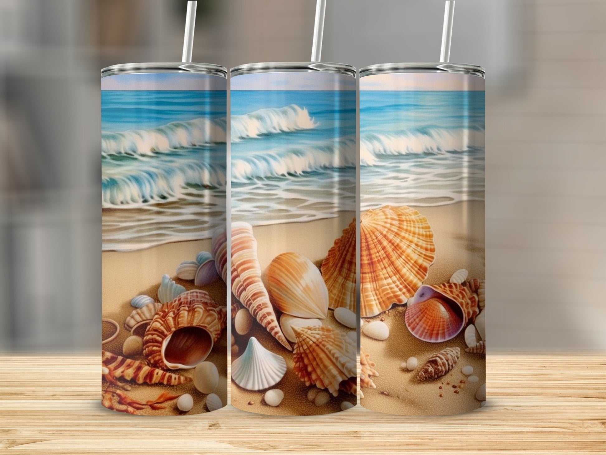 Beautiful Seashell Beach Scene Tumbler for Coastal Lovers