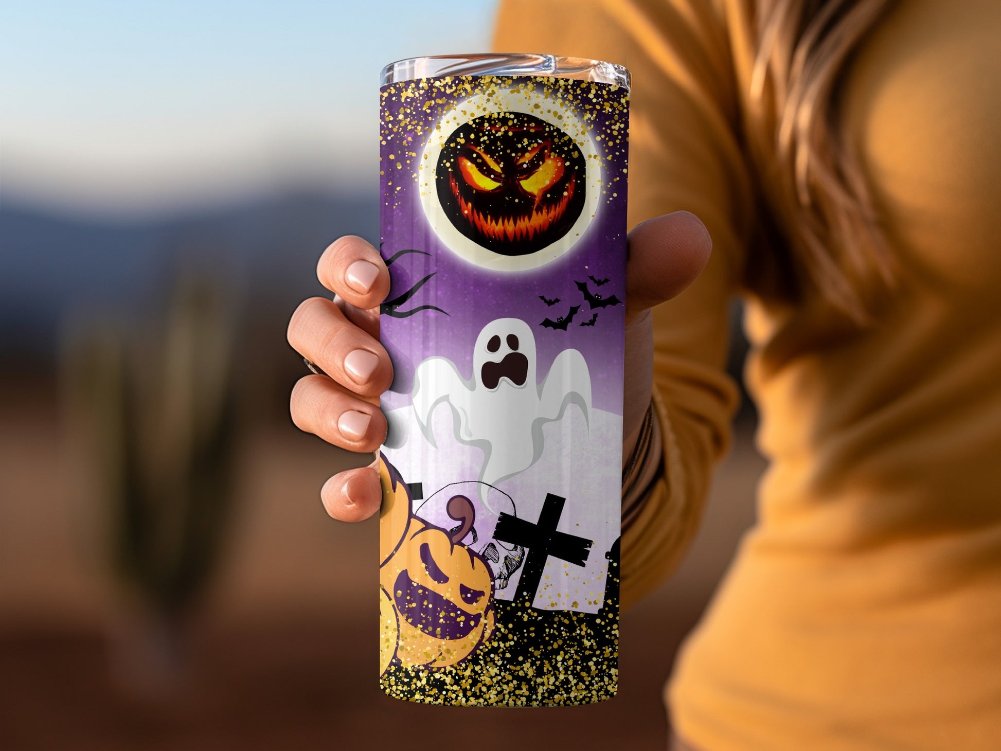 Spooky Halloween Tumbler with Ghosts and Pumpkins