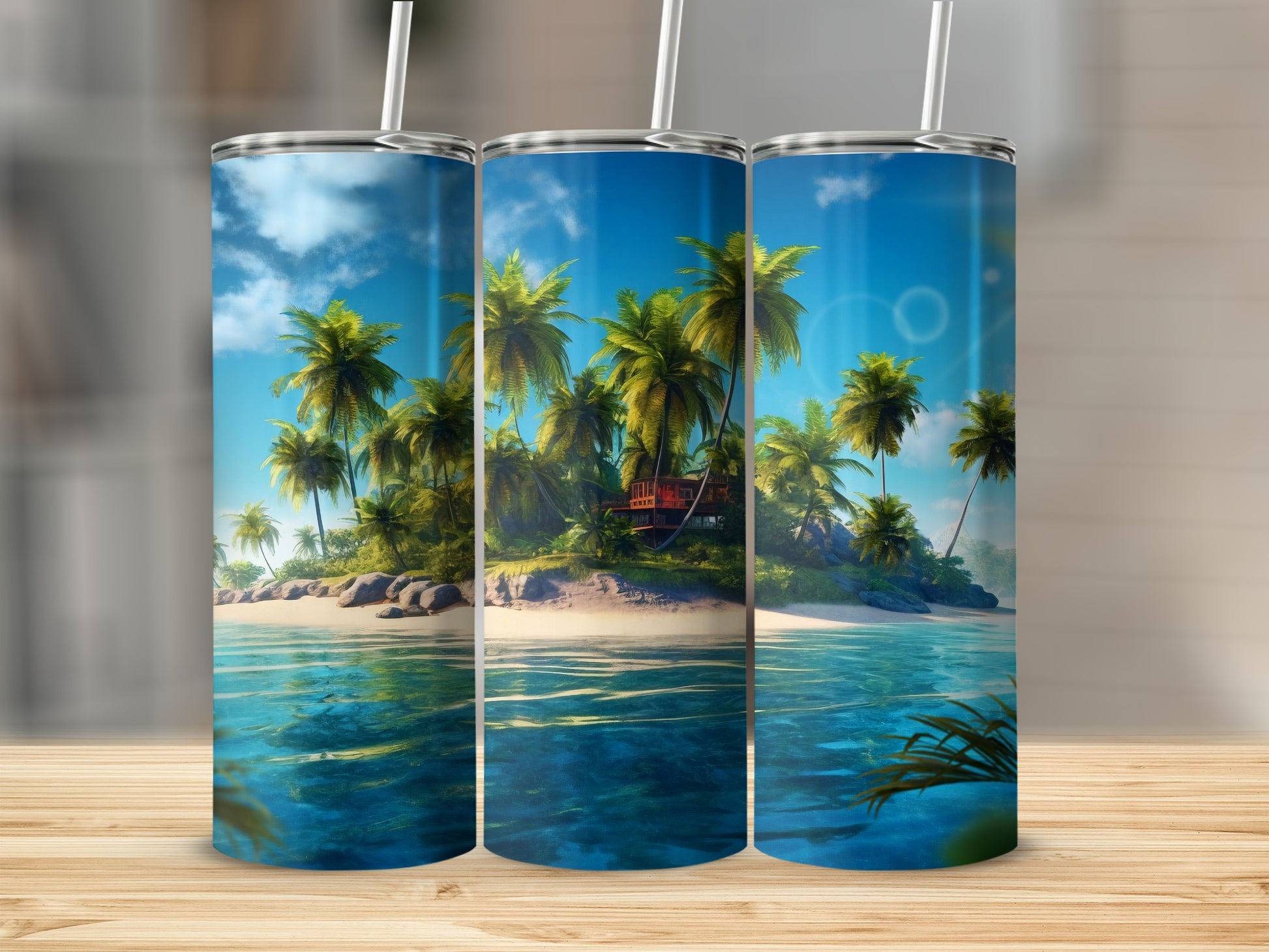 Tropical Island Scene Double Wall Tumbler