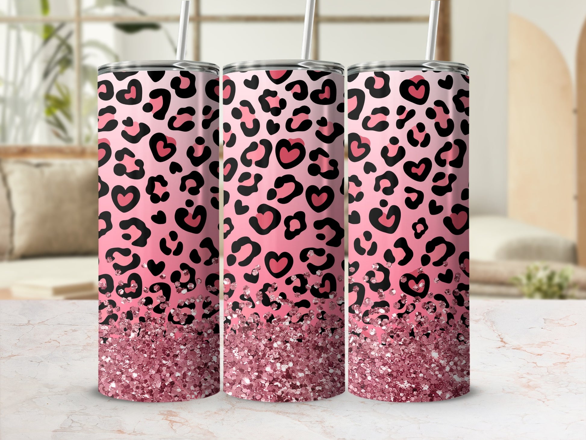 Pink Leopard Print Hearts Glitter Tumbler product type