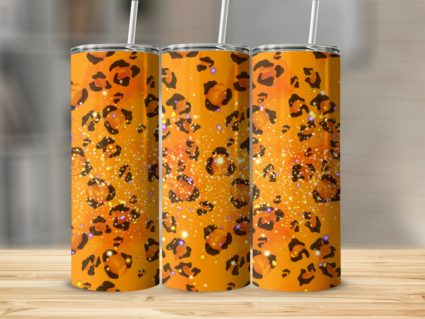 Sparkling Leopard Print Orange Tumbler Cup