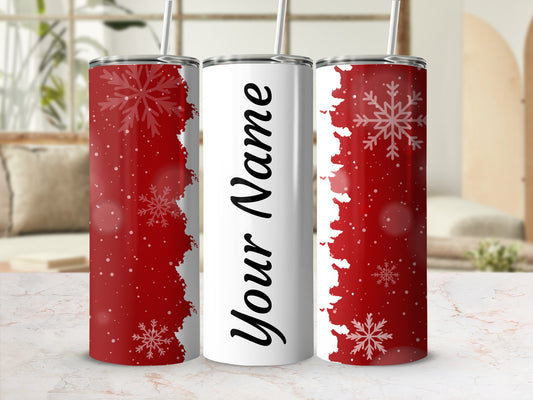 Personalized Snowflake Design Red and White Tumbler