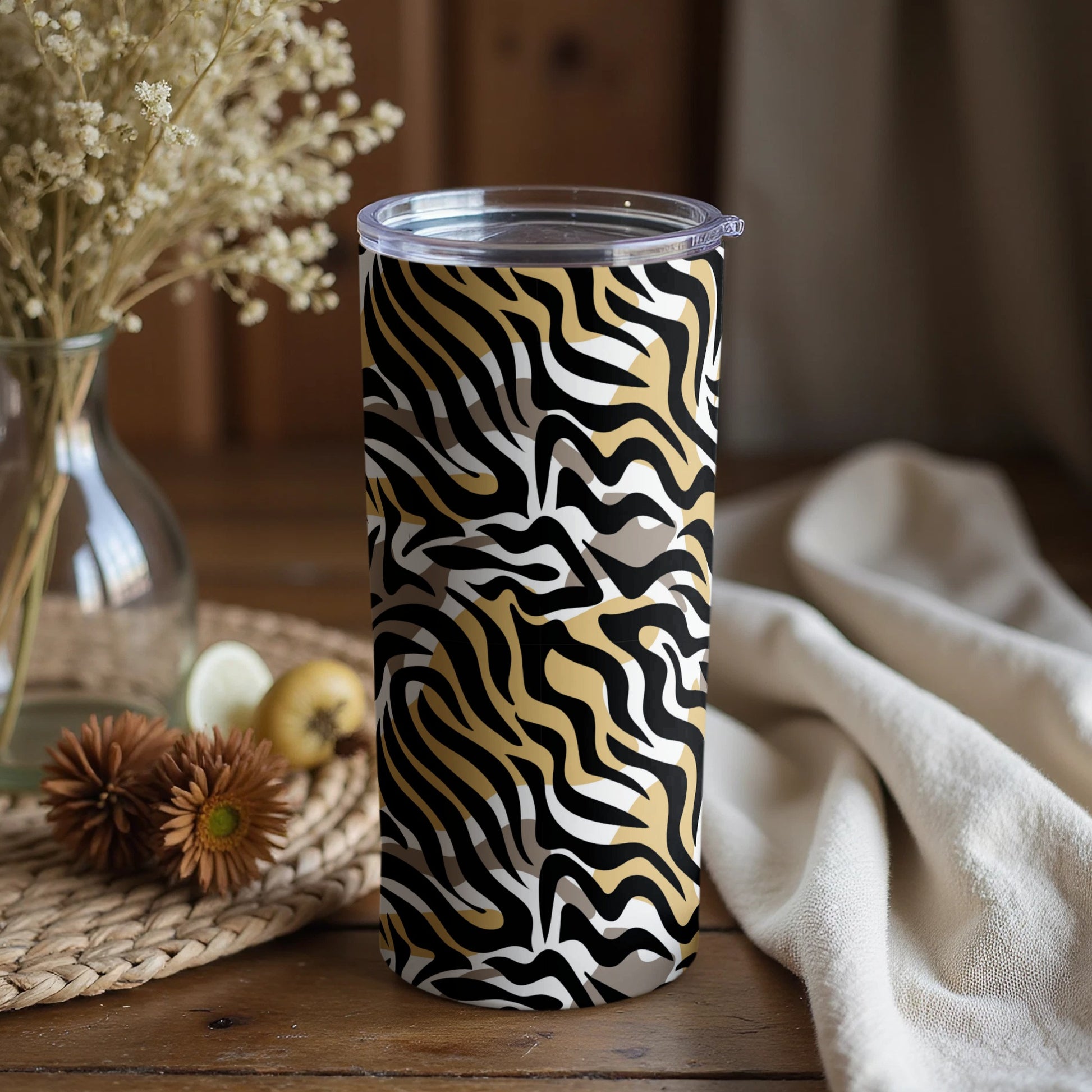 Zebra Striped Insulated Tumbler with Lid Travel Mug