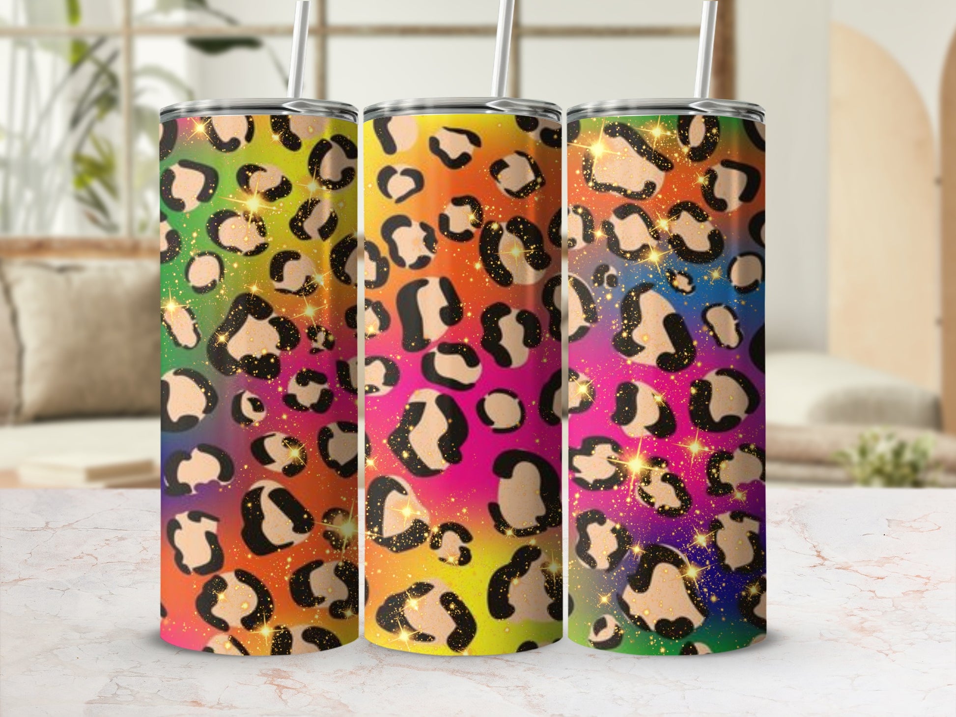 Colorful Leopard Print Stainless Steel Tumbler Cup