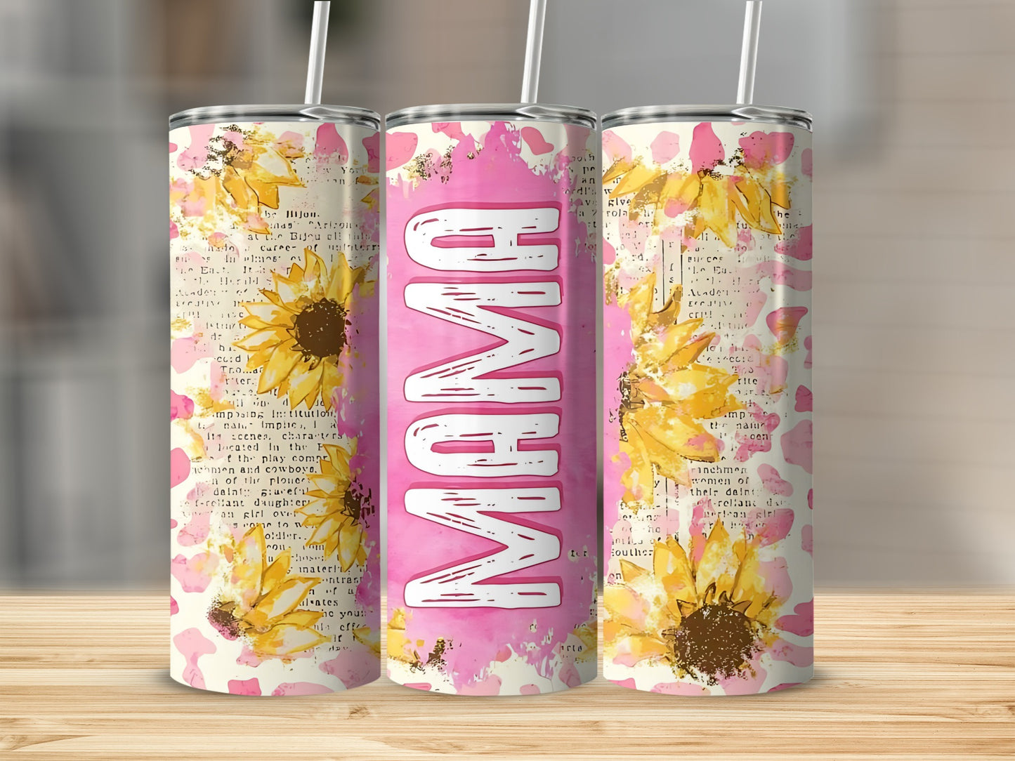 Sunflower and Pink MAMA Design Tumbler Cup