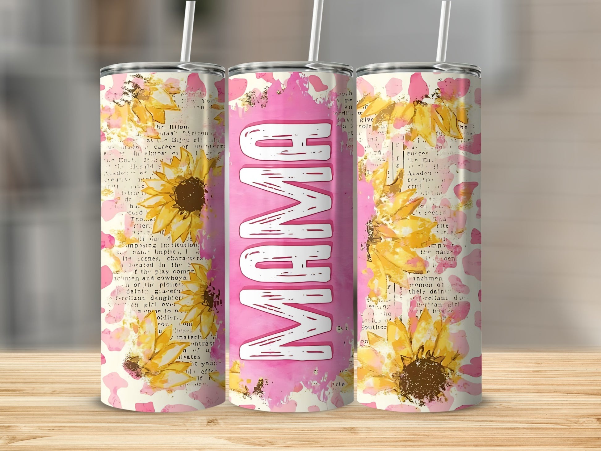 Sunflower and Pink MAMA Design Tumbler Cup