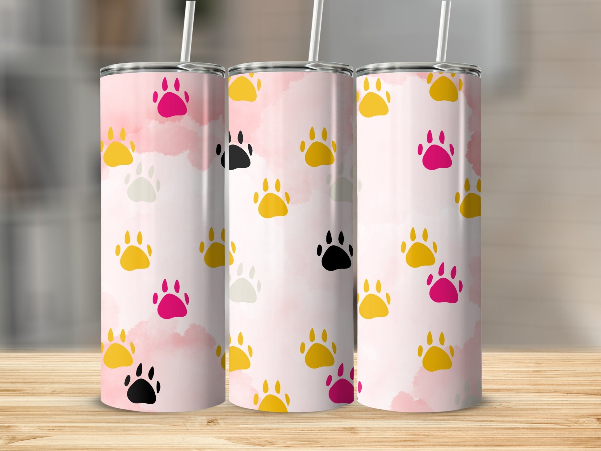 Colorful Paw Print Design Insulated Tumbler