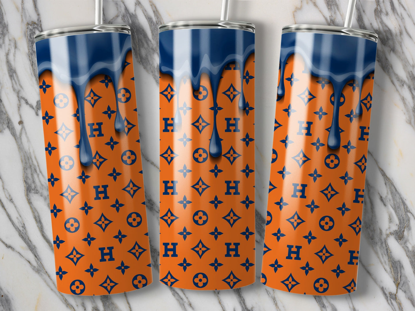 Dripping Blue Over Orange LV Inspired Repeat Tumblers