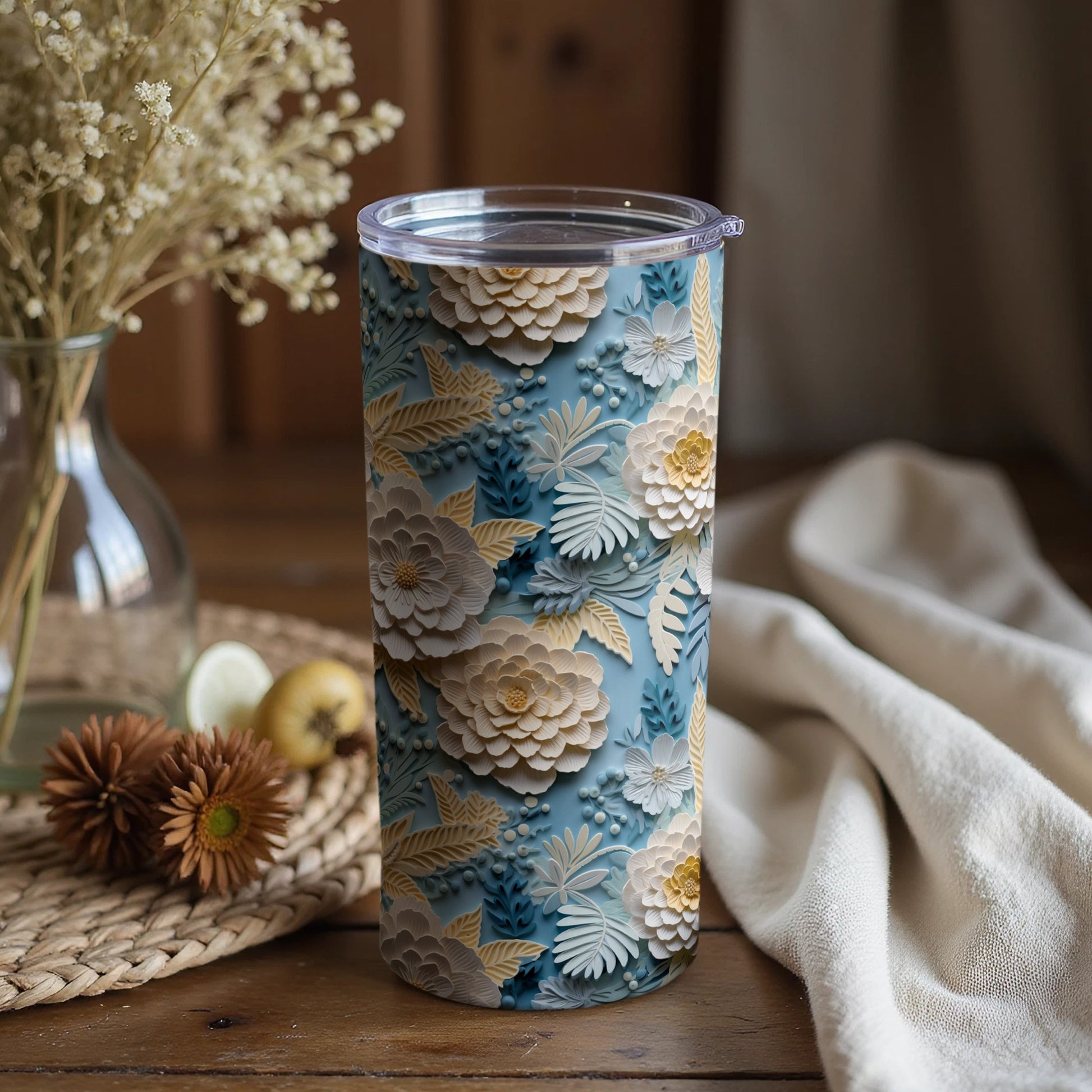 Floral Design Insulated Tumbler for Hot and Cold Drinks