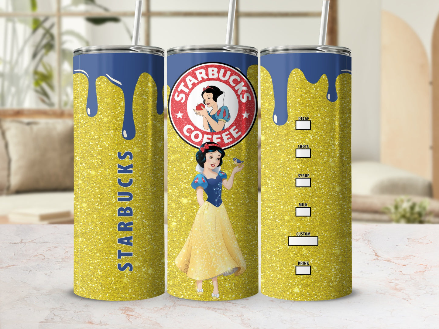 Snow White Starbucks Coffee Glitter Tumbler Cup