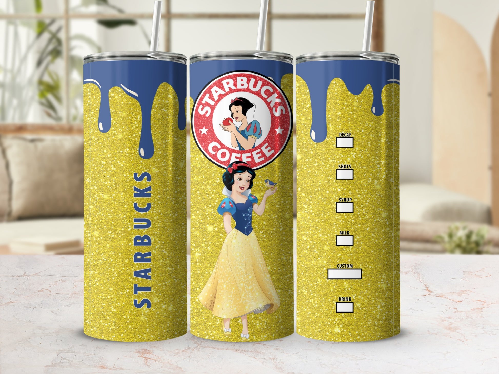 Snow White Starbucks Coffee Glitter Tumbler Cup