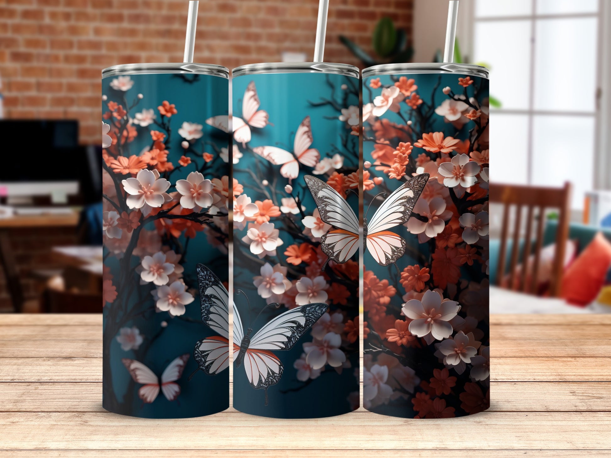 Teal Butterfly Blossoms Floral Pattern Tumbler product type
Butterfly, Floral, Blossom, Teal, Nature, Spring, Elegant, Tumbler, Drinkware, Gift, Unique, Pattern, Art, Aesthetic, White Flower, Pink Flower, Orange Flower, Insect Design, Vibrant Colors, Beautiful