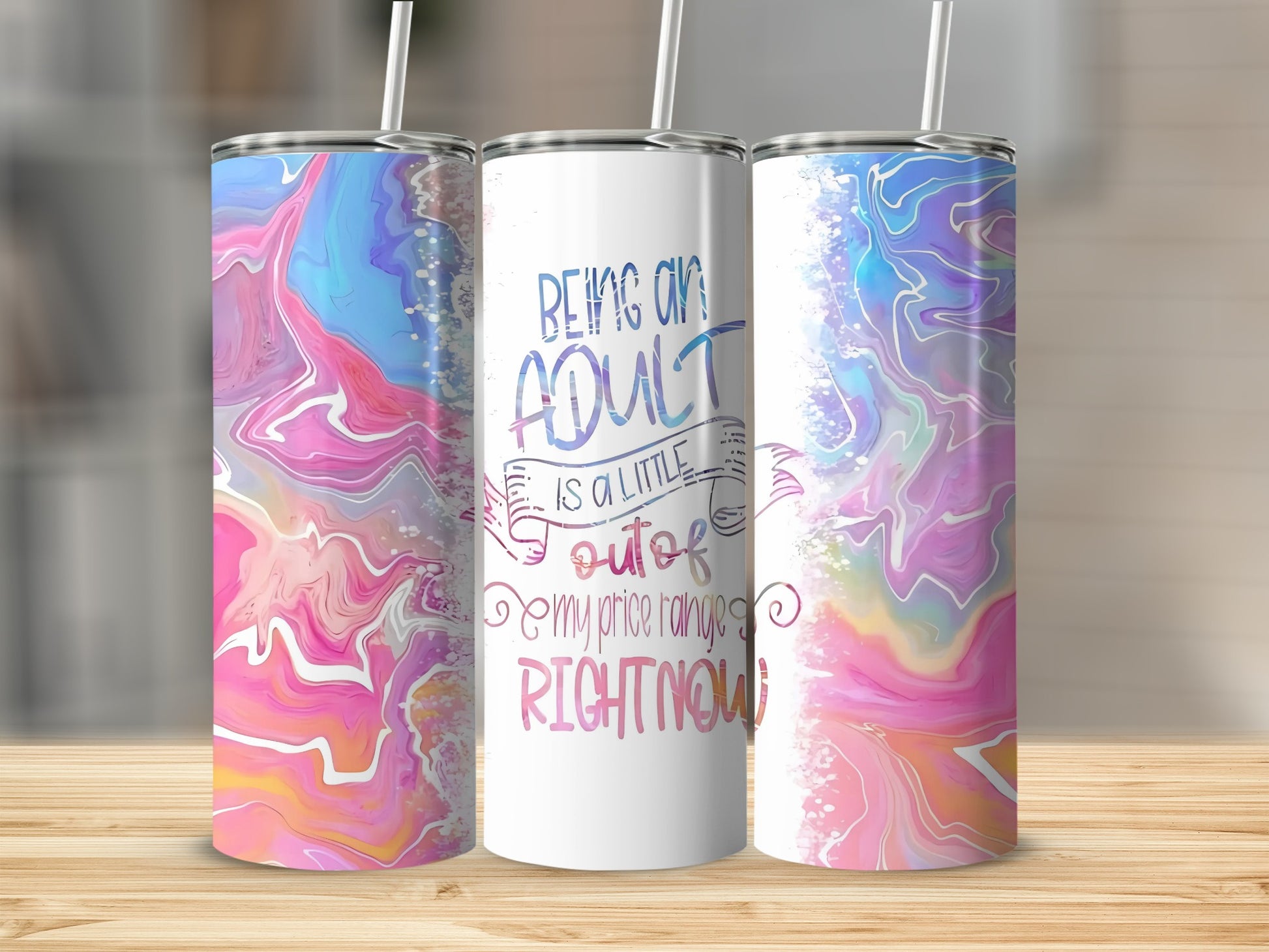 Adulting Quote Colorful Marble Design Tumbler