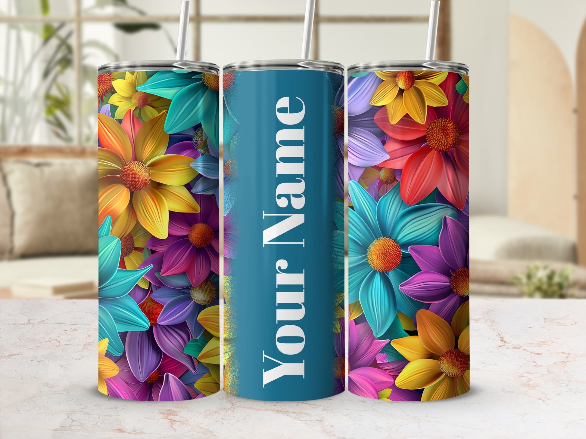 Colorful Floral Pattern Customized Tumbler Cup