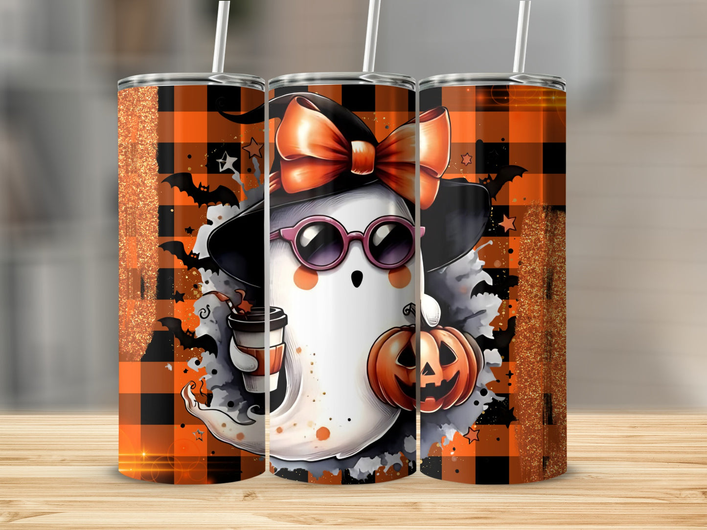 Halloween Ghost in Witch Hat and Sunglasses Tumbler
