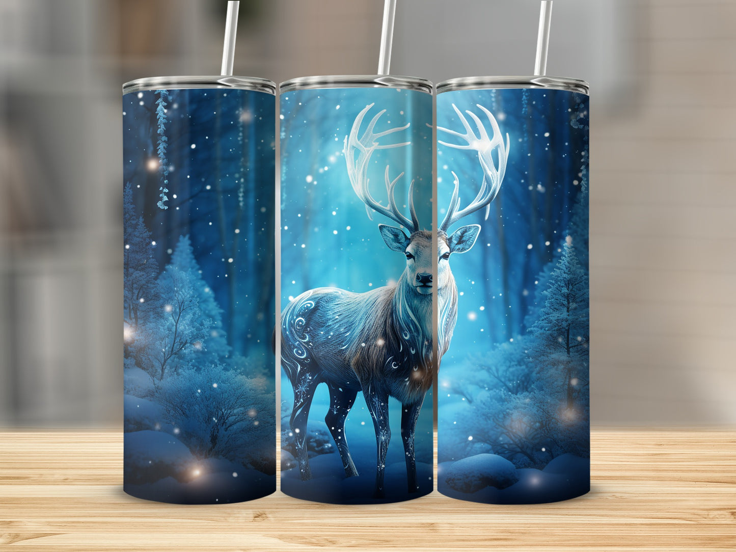 Enchanted Winter Forest Deer Themed Tumbler