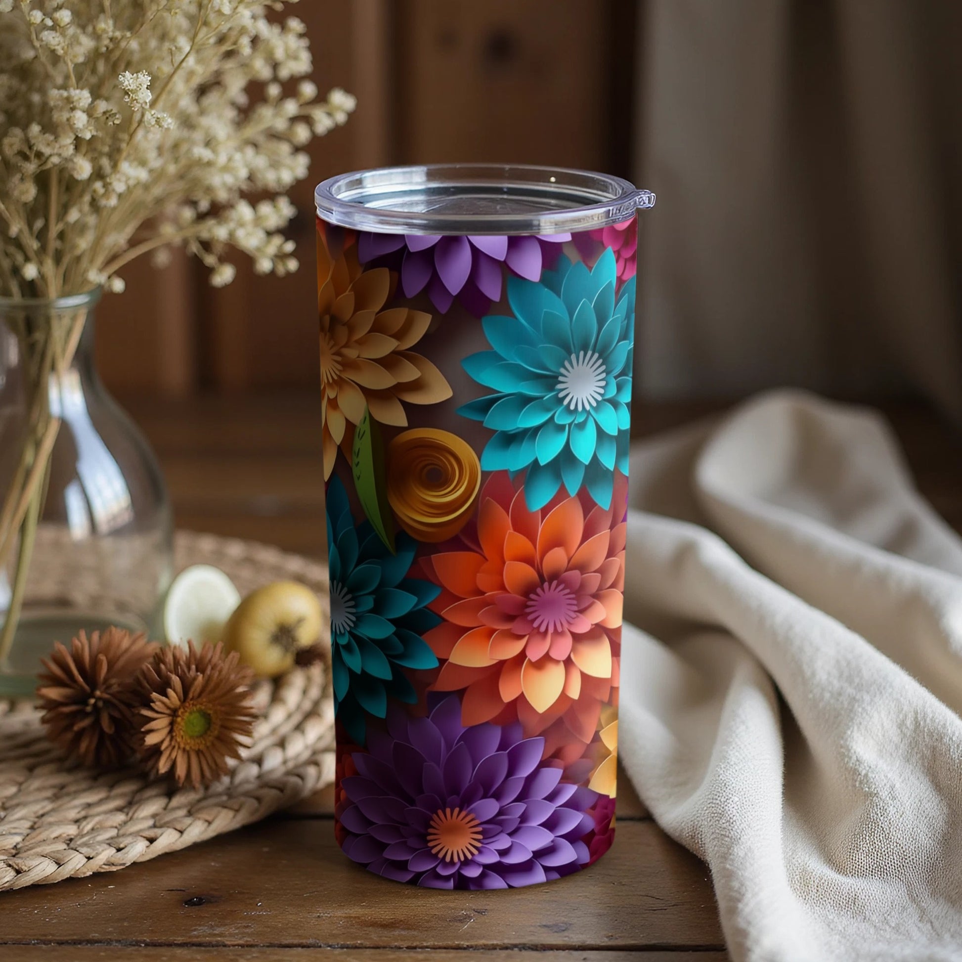 Colorful Floral Pattern Insulated Tumbler Cup Product