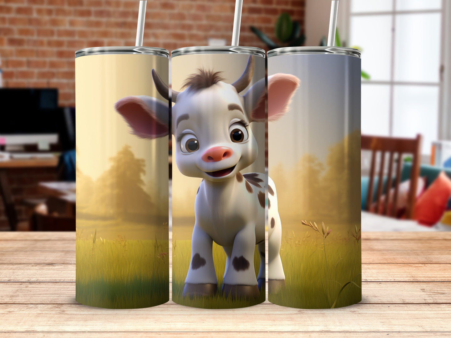 Adorable Cartoon Cow Stainless Steel Tumbler for Kids