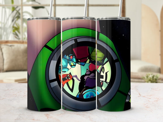 Colorful Alien Themed Tumbler with Straw Graphic Design