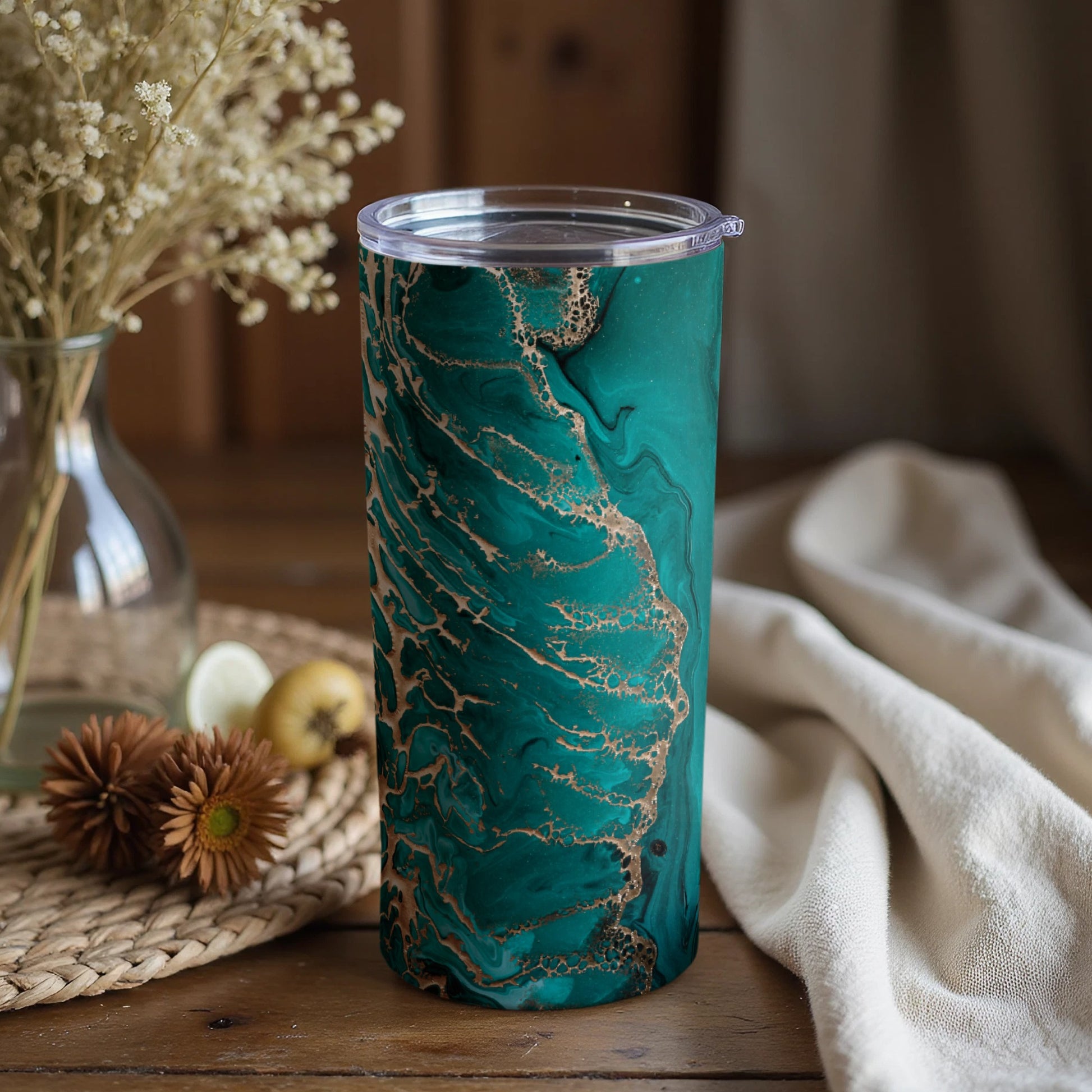 Elegant Teal and Gold Marbled Tumbler Product
