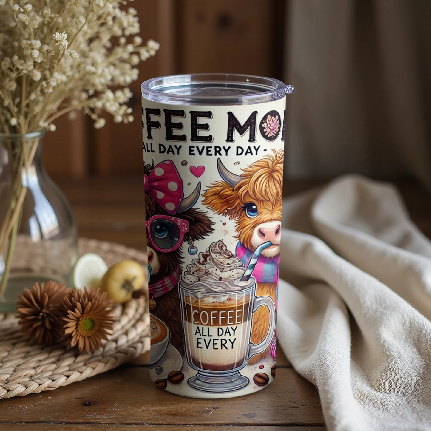 Coffee All Day Every Day Cow Mom Tumbler Cup