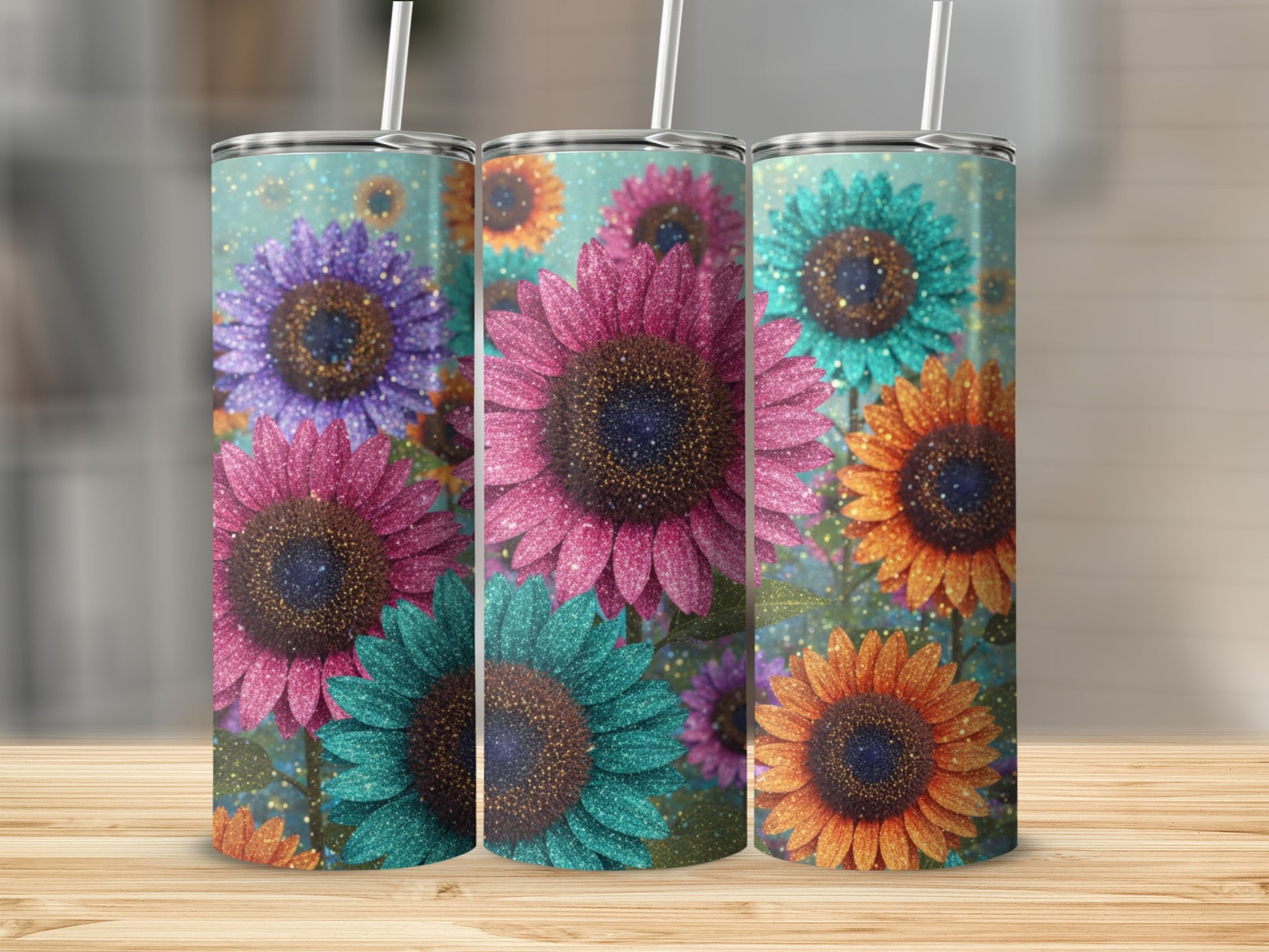 Sparkling Sunflower Design Tumbler Cup for Floral Lovers