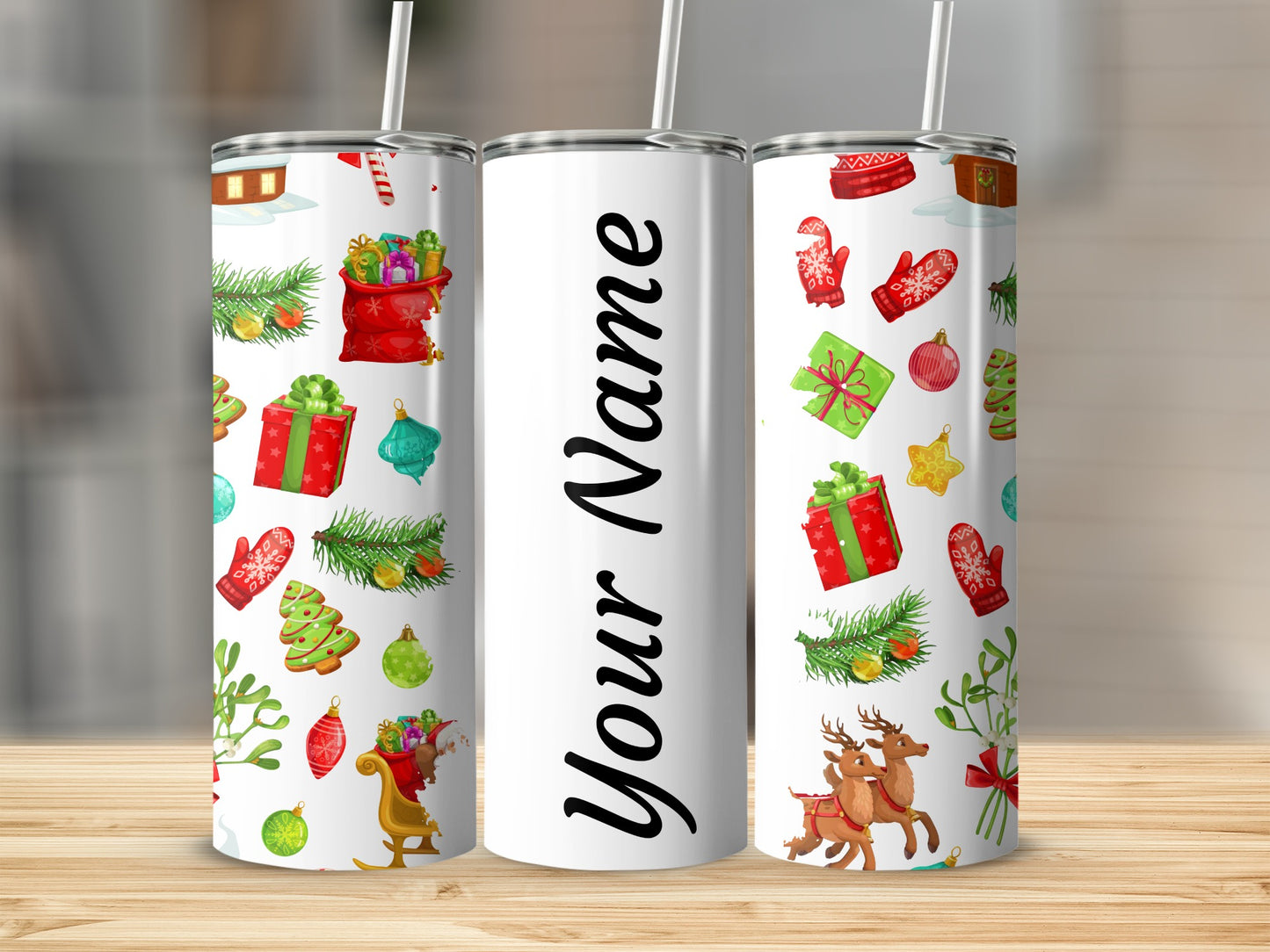 Personalized Christmas Themed Tumbler Cup Custom Name