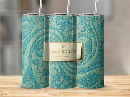 Kate Spade Inspired  Floral Teal Sparkle Design Decorative Tumblers
