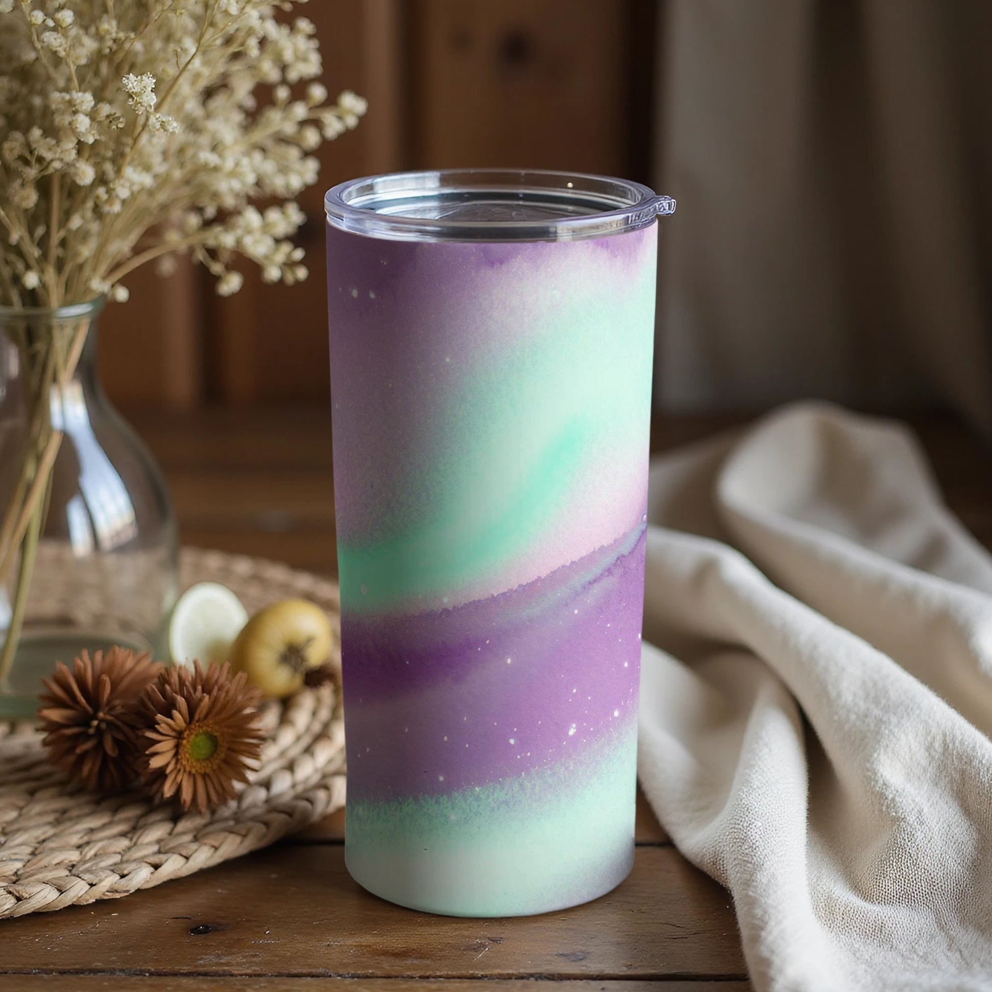 Aurora Borealis Inspired Tumbler with Lid Drinkware