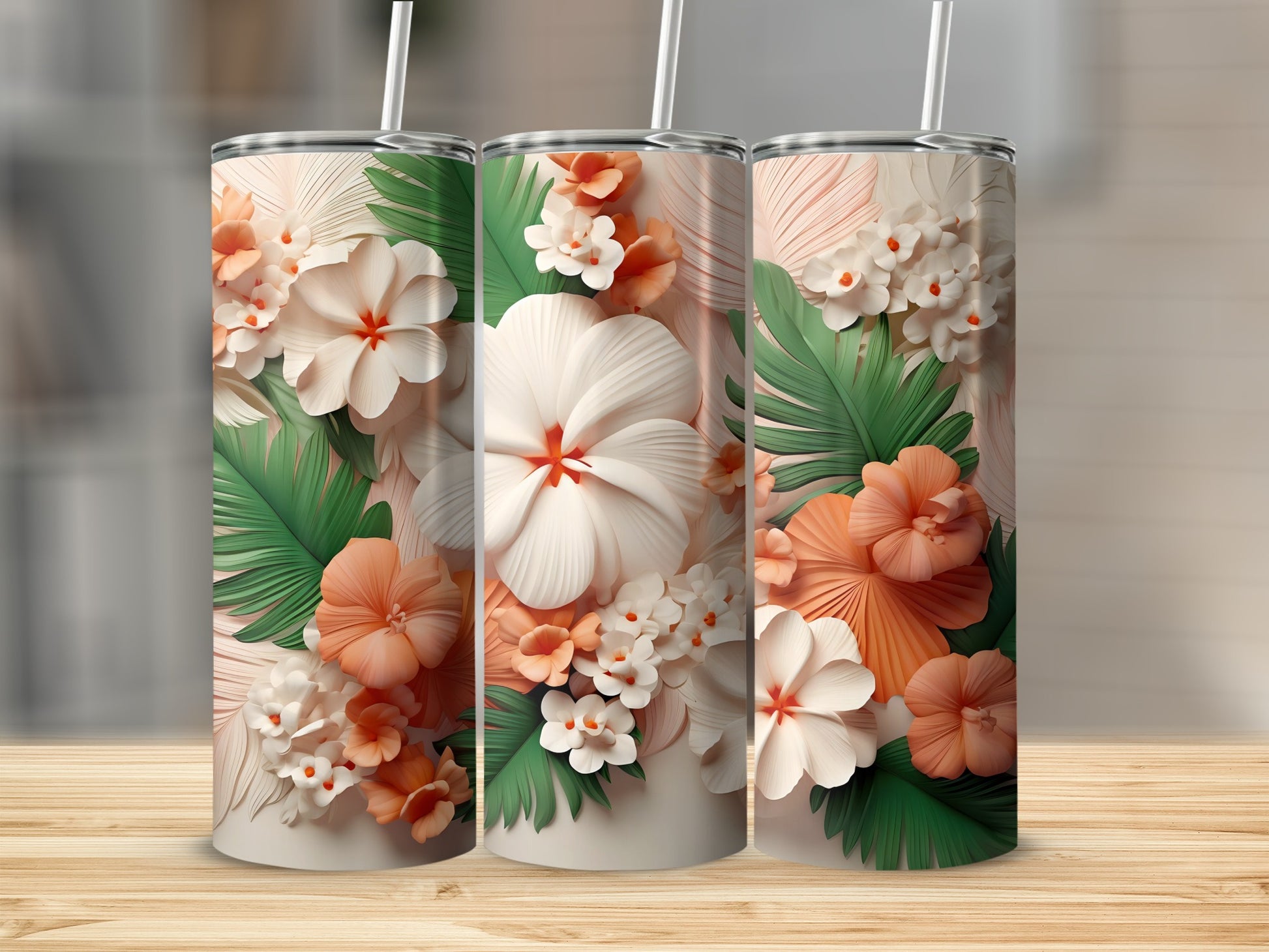 Tropical Floral Design Stainless Steel Tumbler Cup