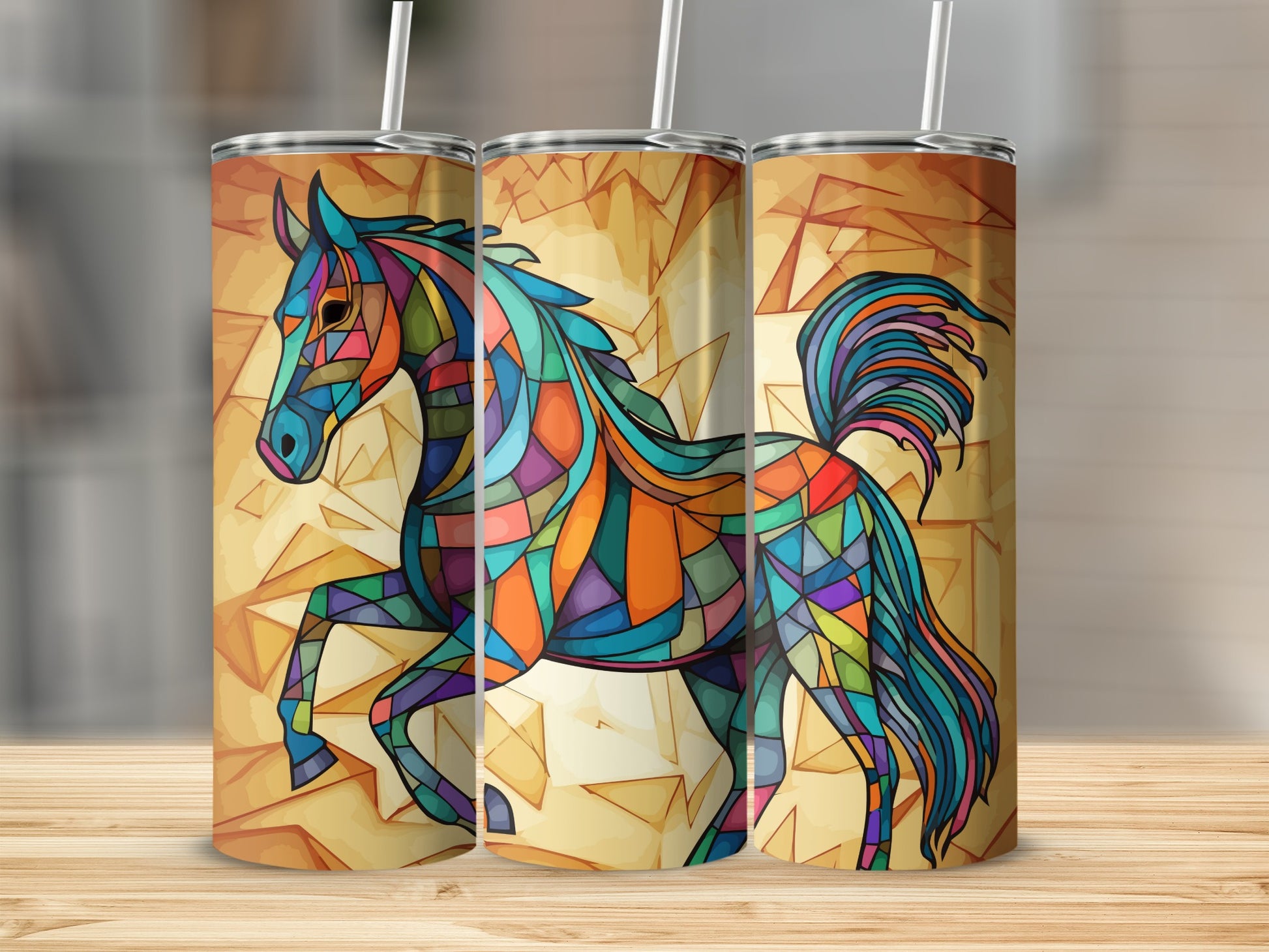 Colorful Geometric Horse Design Tumbler Product